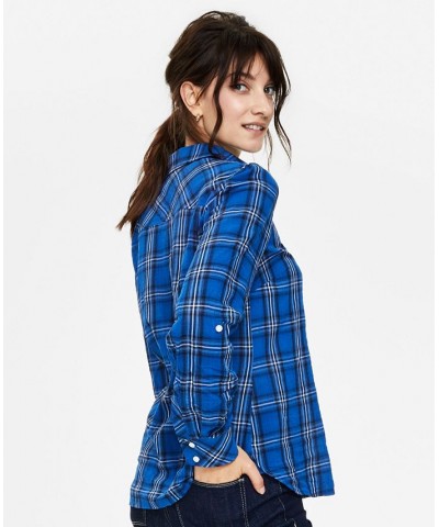 Women's Roll-Tab Button-Down Shirt Blue $22.05 Tops