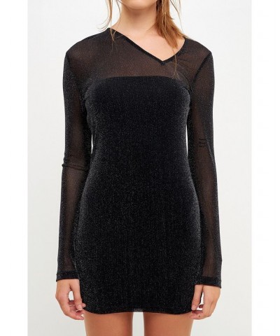 Women's Sparkly Mini Dress with Cut out Detail Black $39.20 Dresses