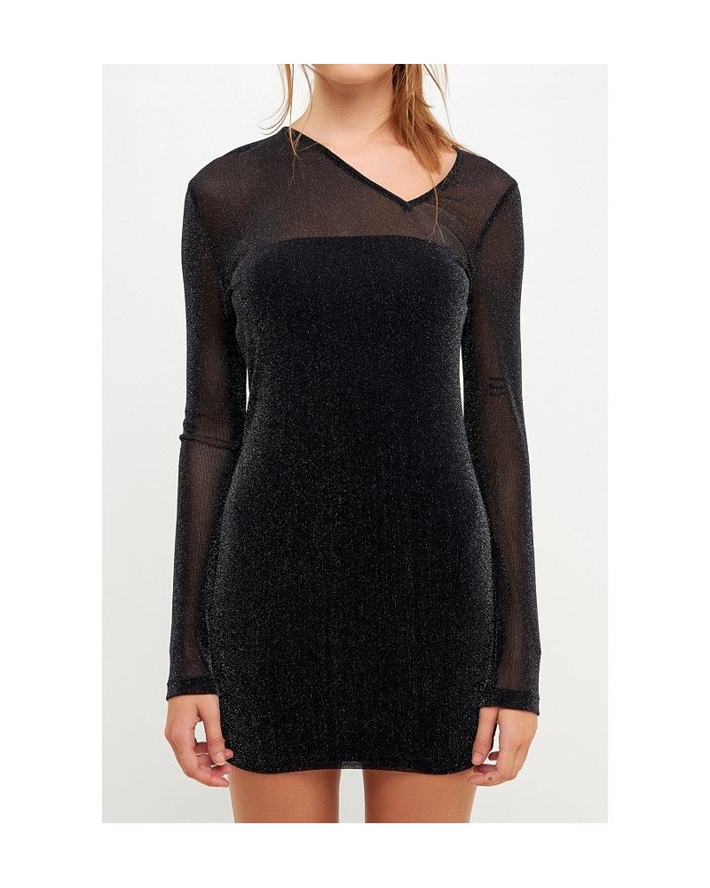 Women's Sparkly Mini Dress with Cut out Detail Black $39.20 Dresses