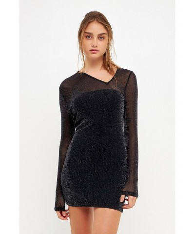 Women's Sparkly Mini Dress with Cut out Detail Black $39.20 Dresses