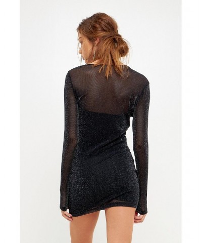 Women's Sparkly Mini Dress with Cut out Detail Black $39.20 Dresses