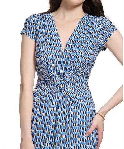 Women's Printed Twist-Front Cap-Sleeve Jumpsuit Blue $37.94 Pants