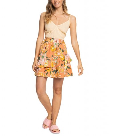 Juniors' Cosmic Glow Again Ruffle-Trim Mini Skirt Toasted Nut Bloom Boogie $21.43 Skirts