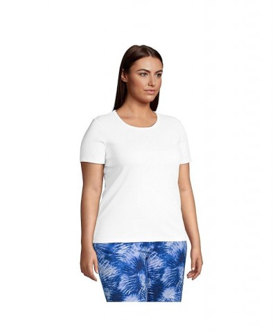 Women's Plus Size Cotton Rib Short Sleeve Crewneck T-shirt White $18.43 Tops