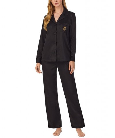 Petite Matte Satin Notched-Collar Pajamas Set Black $33.65 Sleepwear