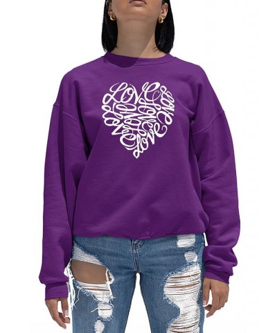 Women's Word Art Crewneck Love Heart Sweatshirt Purple $23.50 Tops