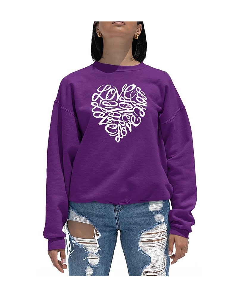 Women's Word Art Crewneck Love Heart Sweatshirt Purple $23.50 Tops