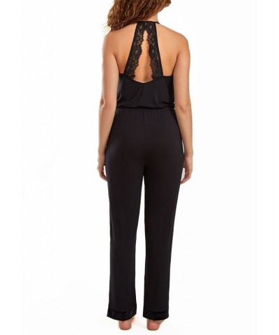 Women's Layna Velore and Velvet-Textured Lace Trimmed Plung Jumper Black $52.14 Sleepwear