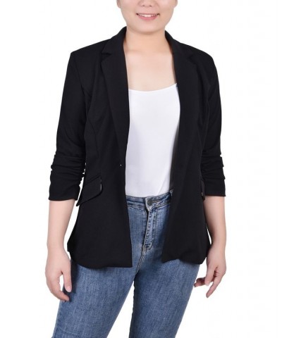 Women's 3/4 Rouched Sleeve Crepe Jacket Black - Black Floral $15.51 Jackets