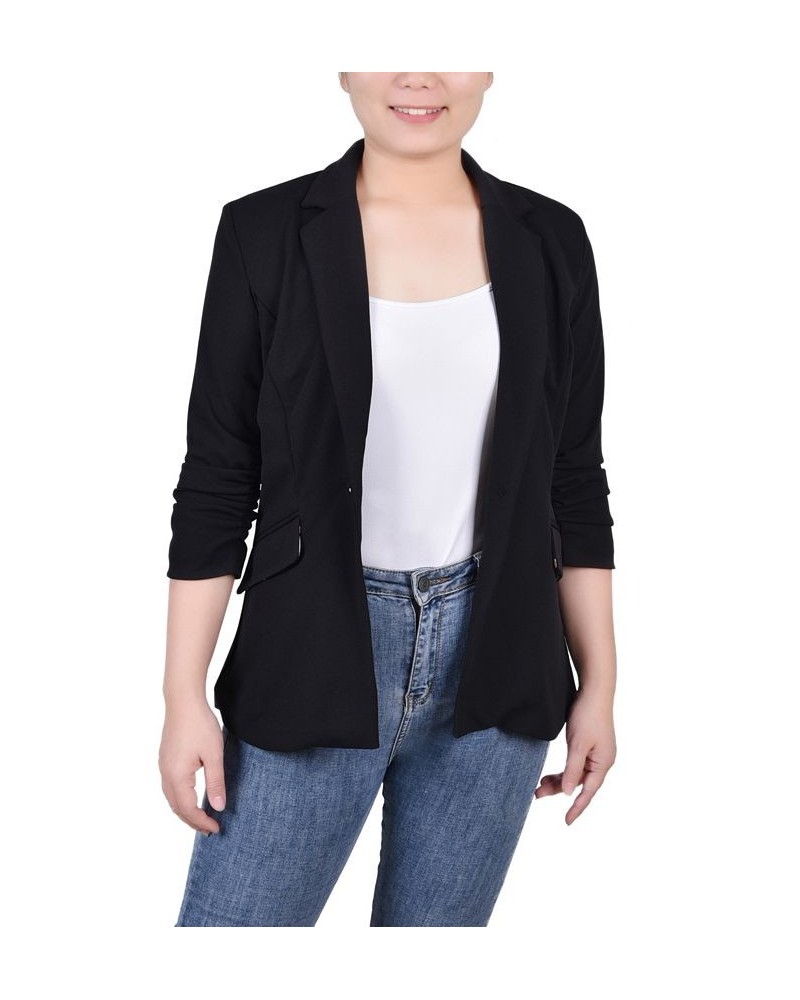 Women's 3/4 Rouched Sleeve Crepe Jacket Black - Black Floral $15.51 Jackets