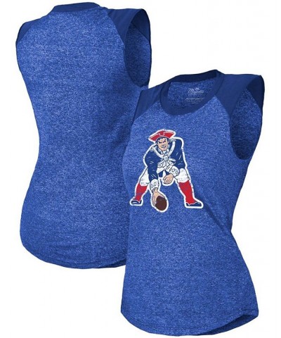 Women's Royal New England Patriots Retro Tri-Blend Raglan Muscle Tank Top Royal Blue $28.49 Tops