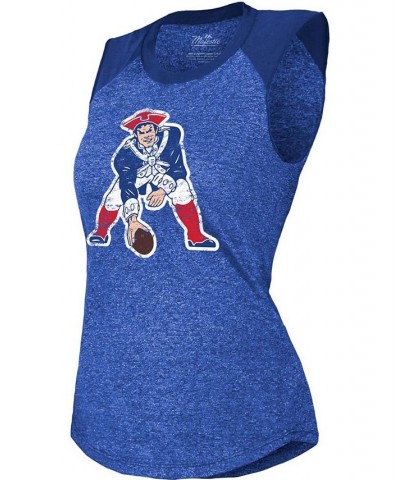 Women's Royal New England Patriots Retro Tri-Blend Raglan Muscle Tank Top Royal Blue $28.49 Tops