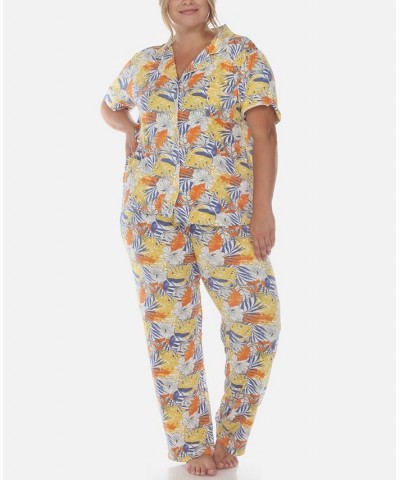 Plus Size 2 Piece Tropical Print Pajama Set White Tropical $34.22 Sleepwear