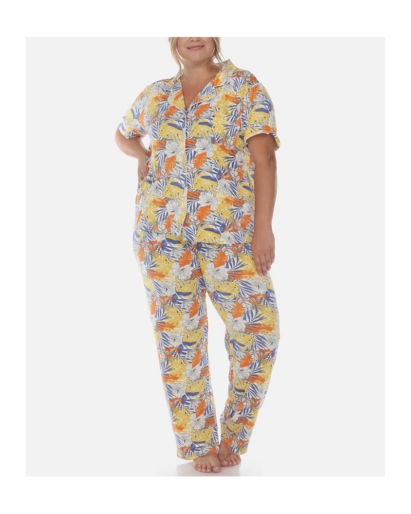 Plus Size 2 Piece Tropical Print Pajama Set White Tropical $34.22 Sleepwear