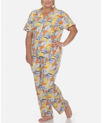 Plus Size 2 Piece Tropical Print Pajama Set White Tropical $34.22 Sleepwear