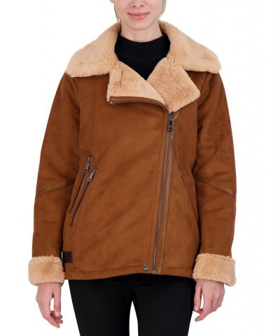 Juniors' Faux-Shearling Coat Brown $34.92 Coats