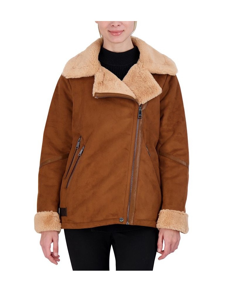 Juniors' Faux-Shearling Coat Brown $34.92 Coats