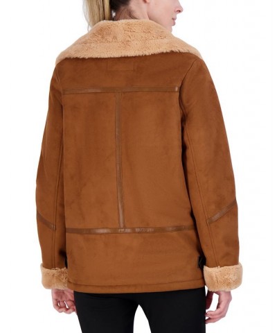 Juniors' Faux-Shearling Coat Brown $34.92 Coats