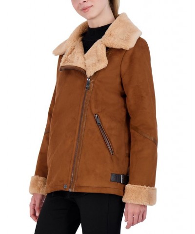 Juniors' Faux-Shearling Coat Brown $34.92 Coats