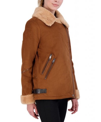 Juniors' Faux-Shearling Coat Brown $34.92 Coats