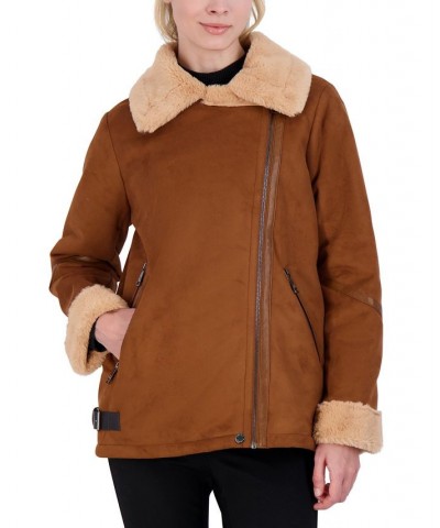 Juniors' Faux-Shearling Coat Brown $34.92 Coats