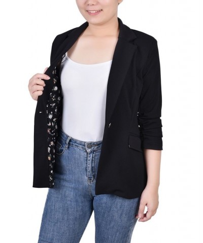 Women's 3/4 Rouched Sleeve Crepe Jacket Black - Black Floral $15.51 Jackets