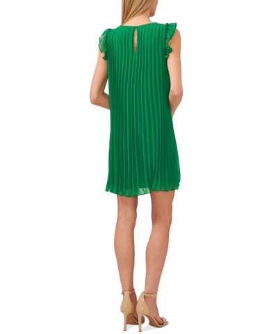 Women's Ruffled Sleeve Short Pleated Dress Green $44.69 Dresses