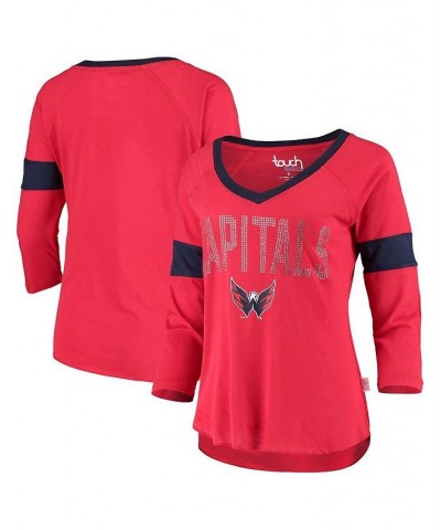 Women's Red Washington Capitals Ultimate Fan Raglan 3/4-Sleeve V-Neck T-shirt Red $19.68 Tops