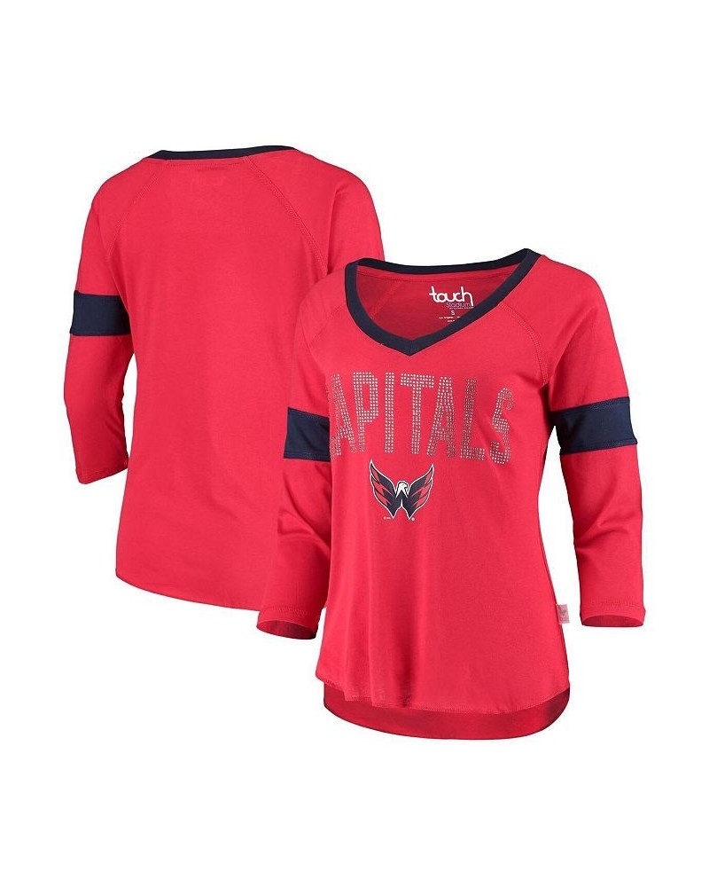 Women's Red Washington Capitals Ultimate Fan Raglan 3/4-Sleeve V-Neck T-shirt Red $19.68 Tops