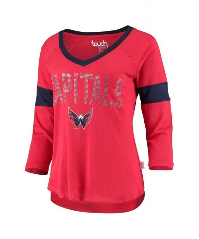 Women's Red Washington Capitals Ultimate Fan Raglan 3/4-Sleeve V-Neck T-shirt Red $19.68 Tops