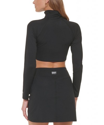 Women's Performance Quarter-Zip Long-Sleeve Crop Top Black $20.27 Tops