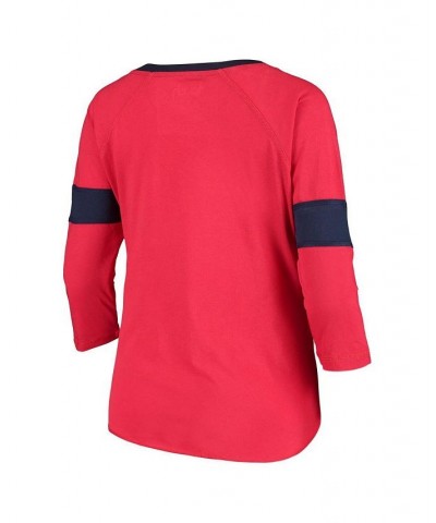 Women's Red Washington Capitals Ultimate Fan Raglan 3/4-Sleeve V-Neck T-shirt Red $19.68 Tops