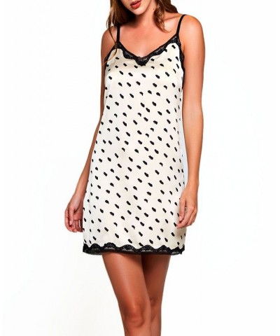 Women's Nadia Polka Dot Printed Chemise Trimmed in Lace Lingerie Cream $28.75 Lingerie