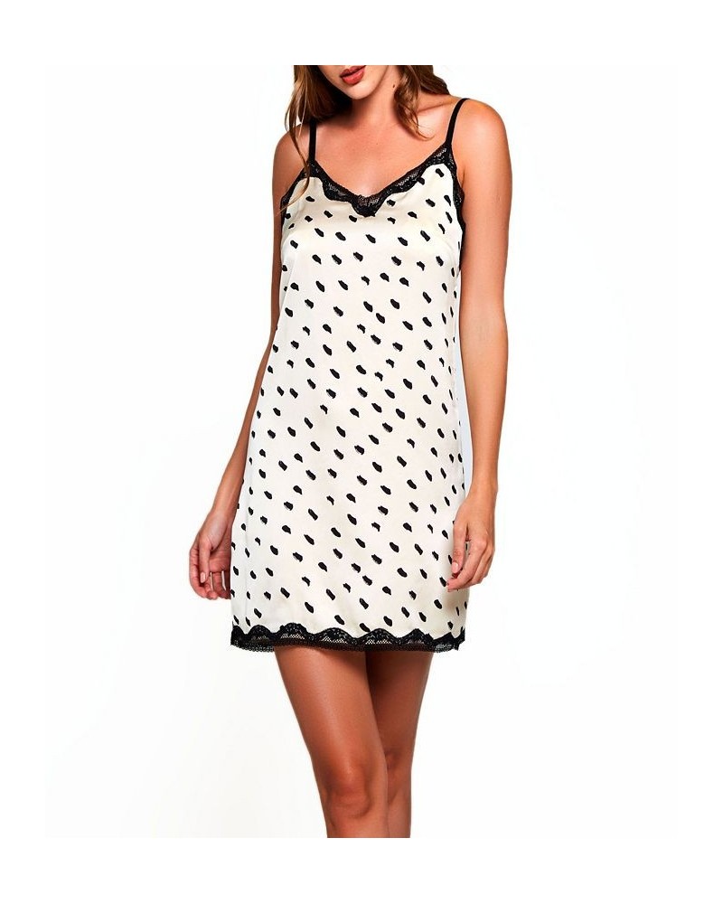 Women's Nadia Polka Dot Printed Chemise Trimmed in Lace Lingerie Cream $28.75 Lingerie