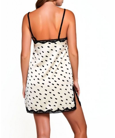 Women's Nadia Polka Dot Printed Chemise Trimmed in Lace Lingerie Cream $28.75 Lingerie