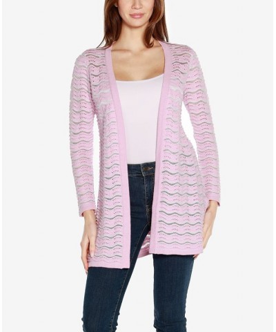 Black Label Women's Wavy Stripe Sweater Duster Pink Lavendar Combo $36.00 Sweaters