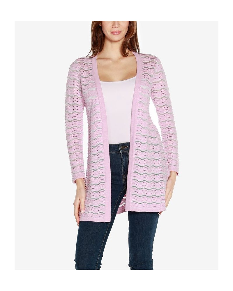 Black Label Women's Wavy Stripe Sweater Duster Pink Lavendar Combo $36.00 Sweaters