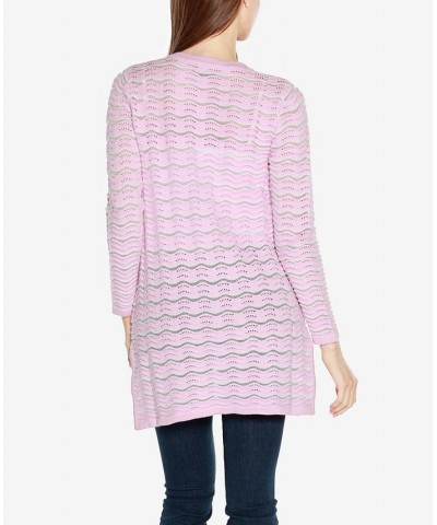 Black Label Women's Wavy Stripe Sweater Duster Pink Lavendar Combo $36.00 Sweaters