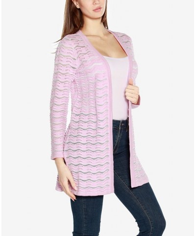 Black Label Women's Wavy Stripe Sweater Duster Pink Lavendar Combo $36.00 Sweaters