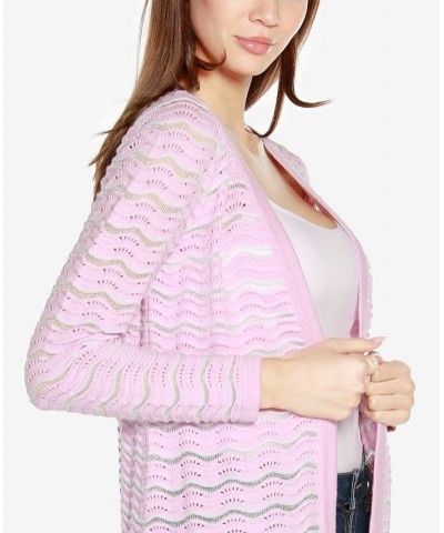 Black Label Women's Wavy Stripe Sweater Duster Pink Lavendar Combo $36.00 Sweaters