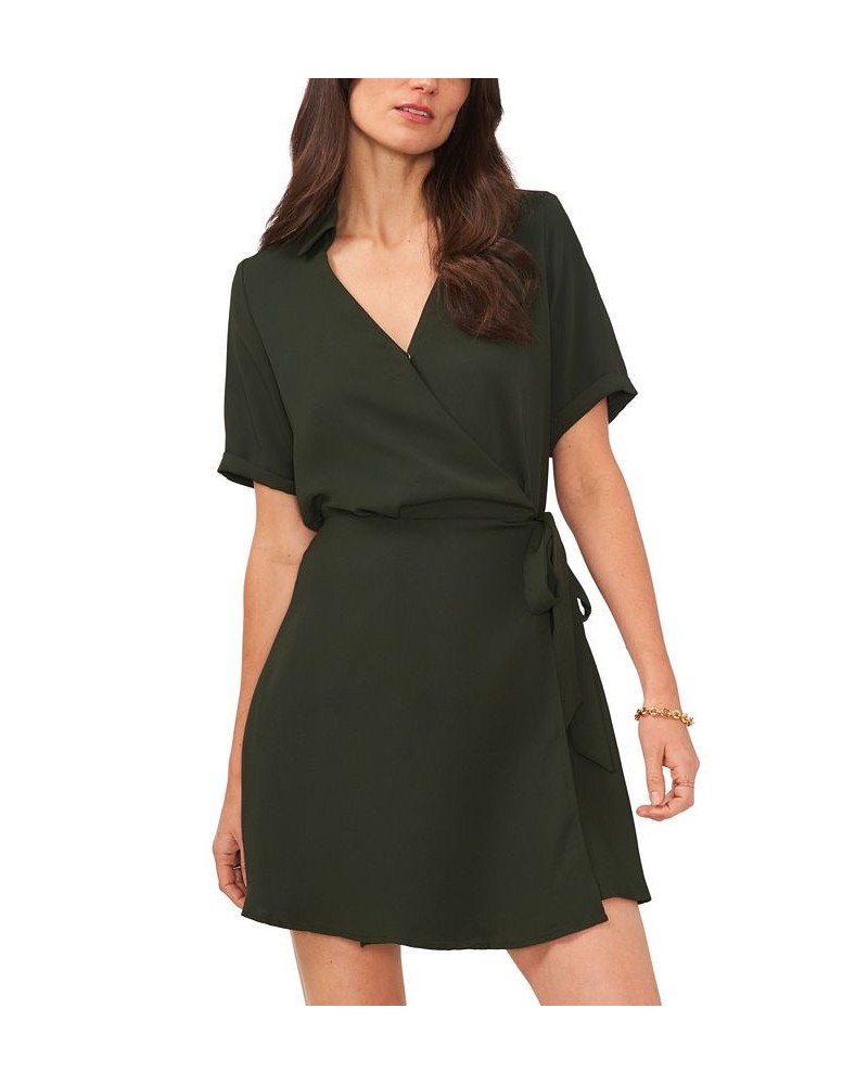 Women's Collared V-neck Short Sleeve Wrap Dress Tan/Beige $64.50 Dresses