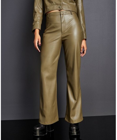 Women's Flare-Leg Faux-Leather Pants Olive $27.39 Pants