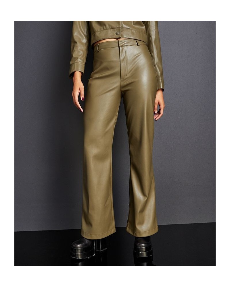 Women's Flare-Leg Faux-Leather Pants Olive $27.39 Pants