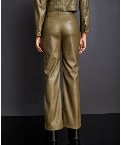 Women's Flare-Leg Faux-Leather Pants Olive $27.39 Pants