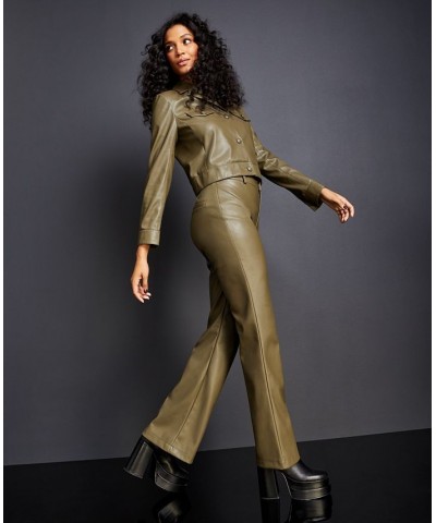 Women's Flare-Leg Faux-Leather Pants Olive $27.39 Pants