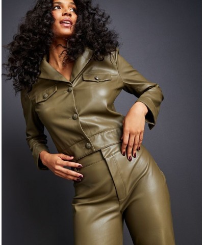 Women's Flare-Leg Faux-Leather Pants Olive $27.39 Pants