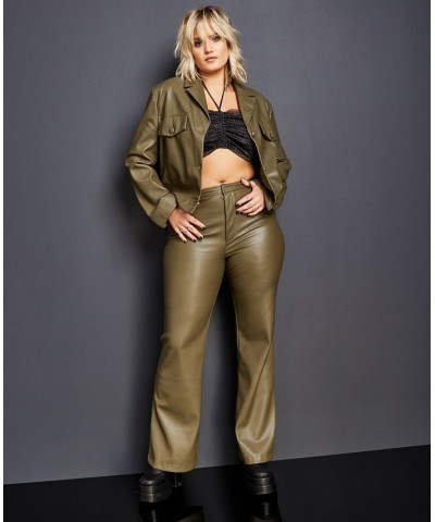 Women's Flare-Leg Faux-Leather Pants Olive $27.39 Pants