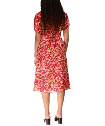 Women's Printed Midi Dress Red $31.98 Dresses