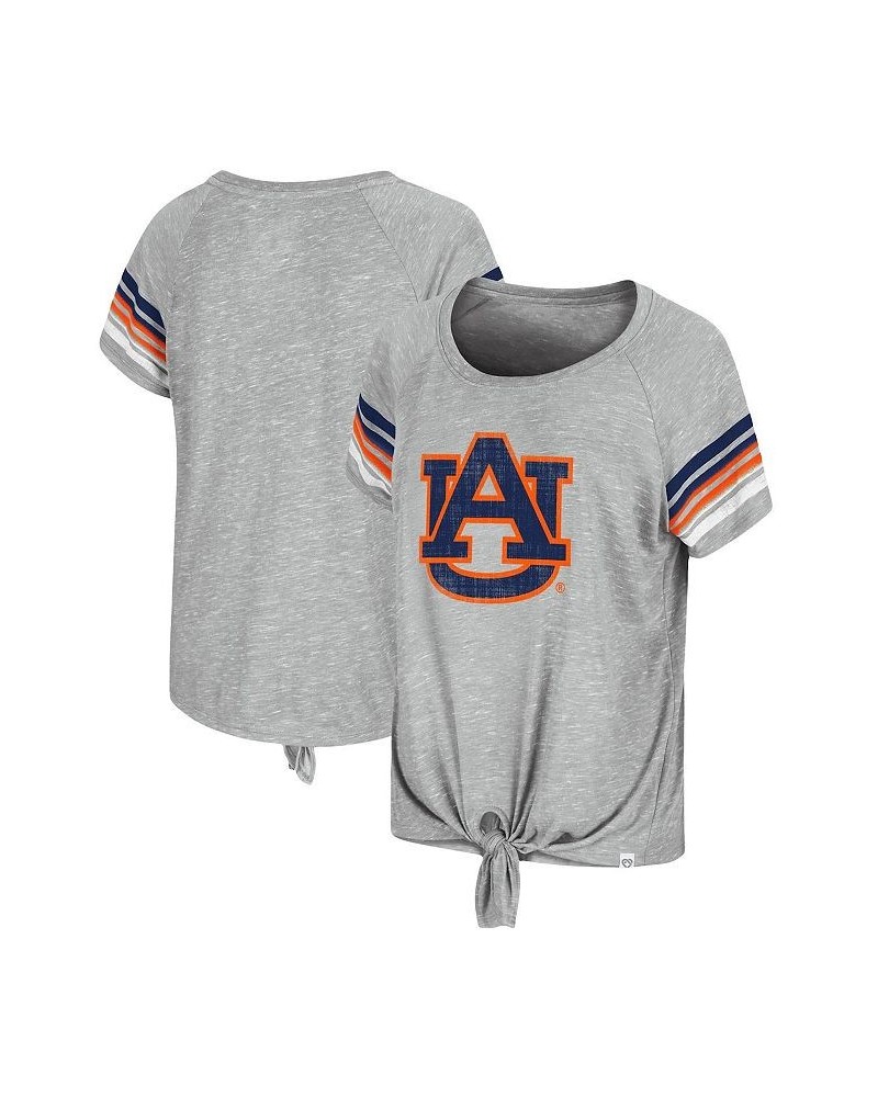 Women's Heathered Gray Auburn Tigers Boo You Knotted Raglan T-Shirt Heathered Gray $21.15 Tops