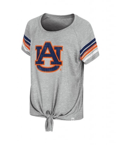 Women's Heathered Gray Auburn Tigers Boo You Knotted Raglan T-Shirt Heathered Gray $21.15 Tops